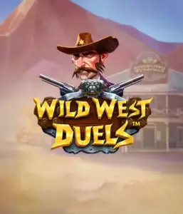  Изображение игрового автомата "Wild West Duels" от Pragmatic Play, где изображён храбрый ковбой с двумя пистолетами. На фоне пустынная территория с одиноким домом на Диком Западе. Отличный выбор для любителей вестернов и игровых автоматов.